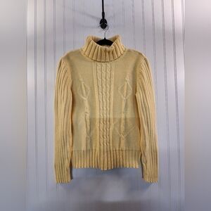 Vintage Liz Claiborne Women's Yellow Cable Knit Turtleneck Sweater Size L Cozy